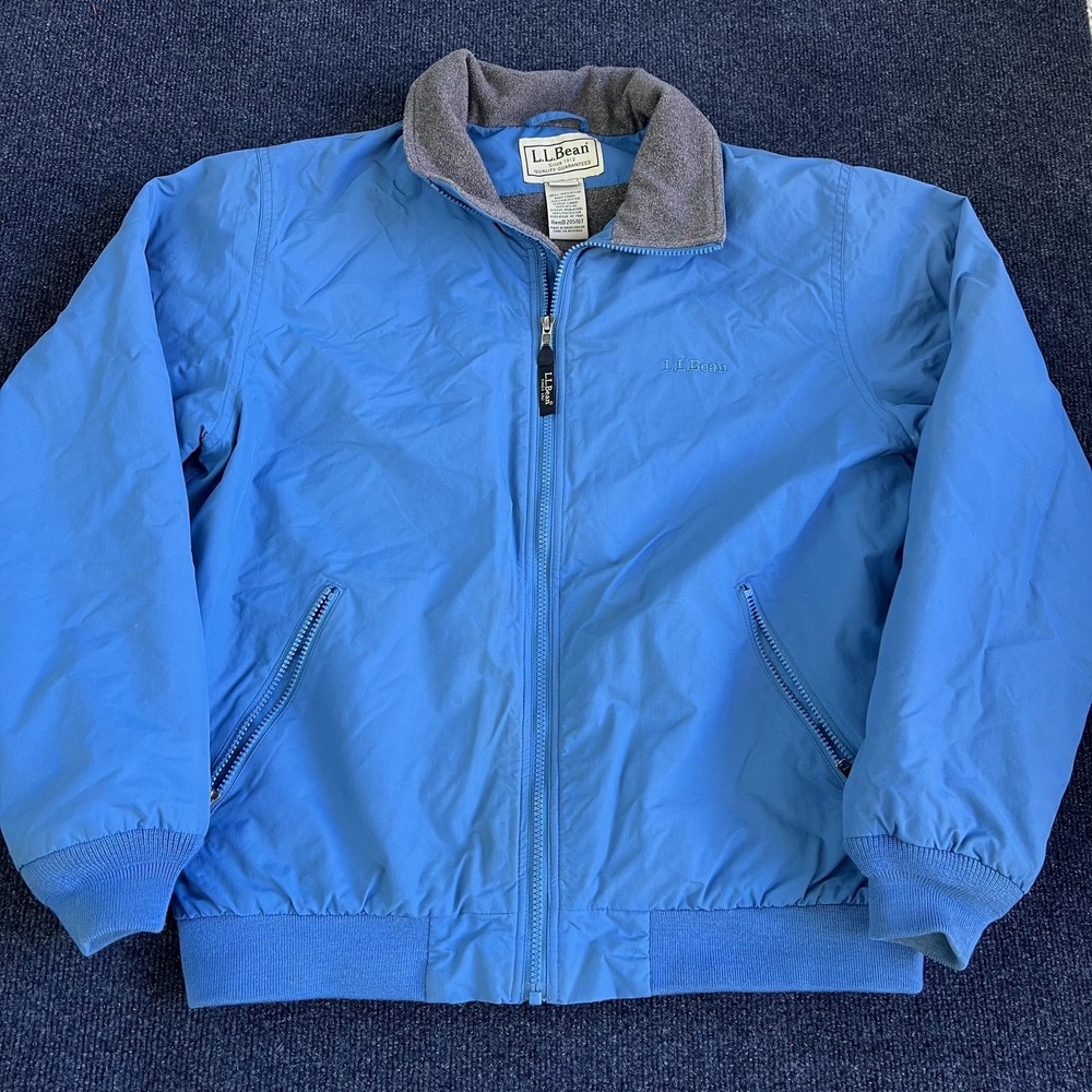 LL Bean Jacket Mens Medium‎ Blue Nylon Fleece Lined Full Zip Windbreaker Outdoor